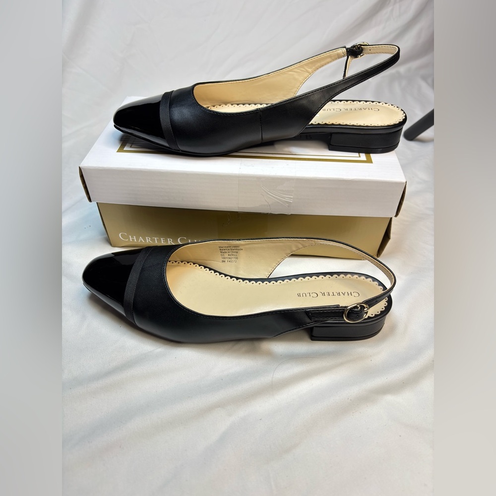 Charter Club AVRILL‎ Black Slingback Flats Size 8M New in Box